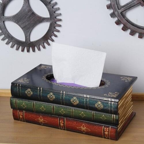 Wooden Tissue Box Retro Book Shape Toilet Paper Box Solid Wood Napkin Holder Case Container Organizer for Office Home Decoration