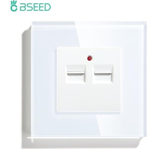 BSEED Europe Standard Double USB Socket Crystal Mirror Glass Panel Electrical Outlet 3 Colors White Color