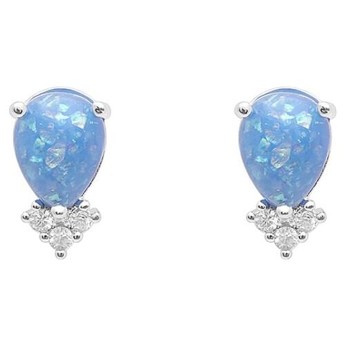 Hainon Luxury Blue Fire Opal Earrings For Women White Zirconia CZ Oval Silver Color Stud Earrings Wedding Jewelry