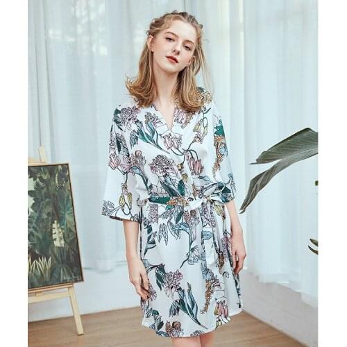 Short style dressing gown lady sex appeal spring summer ice silk big size pajamas bathrobe home dress