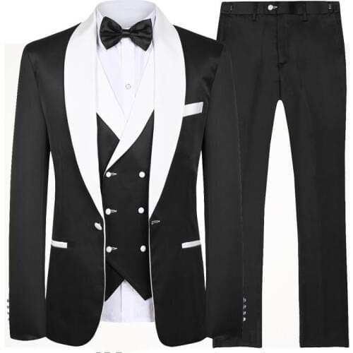 Handsome Groomsmen Shawl Lapel Groom Tuxedos Mens Wedding Dress Man Jacket Blazer Prom Dinner (Jacket+Pants+Tie+Vest) A193
