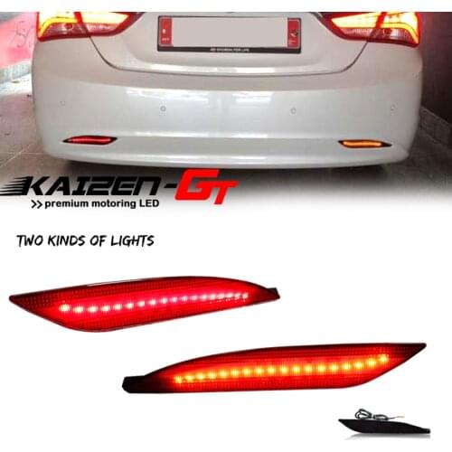 Canbus Red Lens Red LED Rear Bumper Reflectors Lights Tail /Brake Light & Signal Light (3 in 1) For 2011-2014 Hyundai Sonata 8th