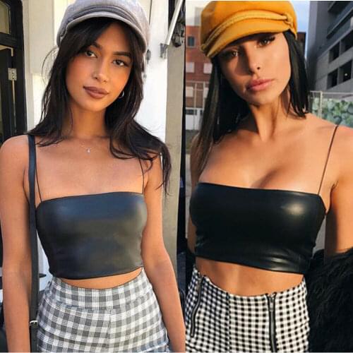 Hot Fashion Women New Sexy Summer Skinny Short Tank Crop Tops Vest PU Leather Solid Simple Casual Daily Stylish Camis Clothes