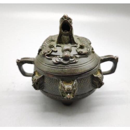 Copper Statue Antique handicraft bronze Baishou dragon incense burner