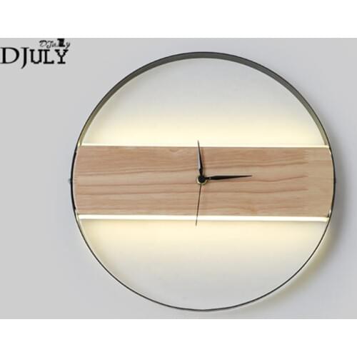 Nordic simple round clock wood wall lamp simple dining room living room decoration villa hotel bedside lamp led sconces light
