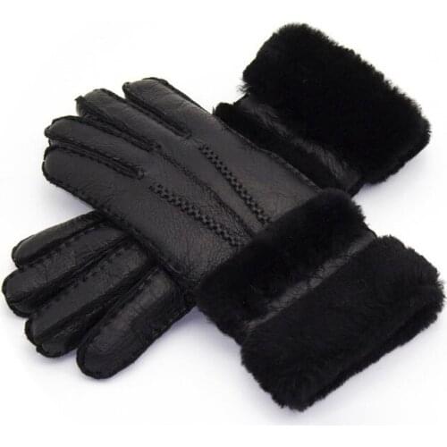 Winter Warm Gloves Women Sheepskin Cashmere Real Fur Full Finger Gloves Ladies Genuine Leather mitten Five Finger gloves