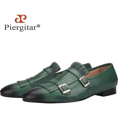 Piergitar 2021 Cow Leather Mens Casual Shoes Handcraft Multicolor Genuine Leather Man Loafers Plus size Male Smoking Slippers