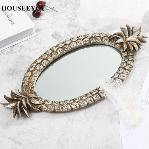 Nordic Creative Retro Pineapple Mirror Resin Jewelry Plate Dish Bowl Storage Tray Organizer Home Decorations Crafts Ornaments