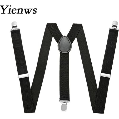 Yienws Plain Black Suspenders for Men Navy Red Burgundy Braces Unisex Strap Bretels Mannen Women Suspenders YiA024