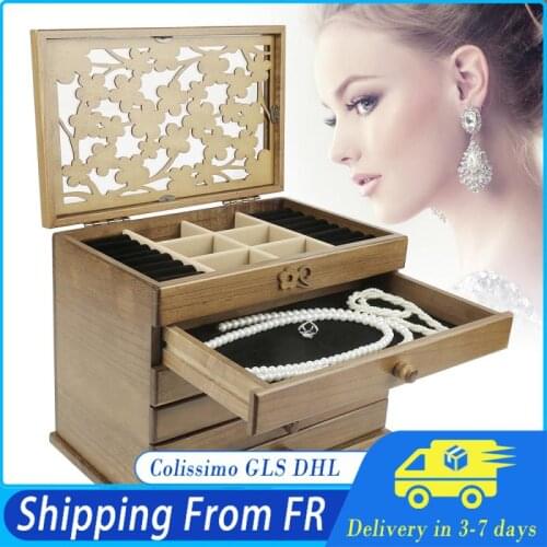 2021 Jewelry Box Six-layer Wooden Flower Pattern Jewelry Box Brown Color Makeup Storage Tool Drawers 32x22.5x25cm HWC