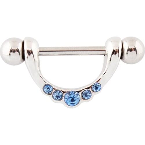 Stainless Steel Blue Rhinestone Nipple Shield Ring for Women Sexy Nipple Rings Body Piercing Jewelry