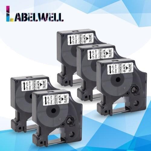 Labelwell 5xCompatible 45010 laminated label tape replace for Dymo LM160 LM280 LM420P label printer 12mm 45010 ribbon cassette