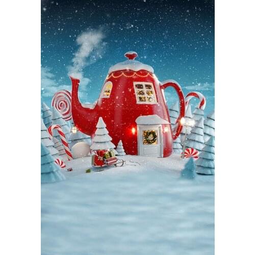 Snow land Christmas photography backgrounds vinyl cartoon kettle photo backdrops for photography studio props fotografia lv-983
