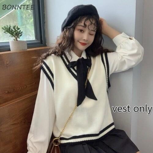 Sweater Vests Women Students Korean Style Sleeveless Preppy All-match Casual Ulzzang Fashionable Spring-autumn Popular Ladies
