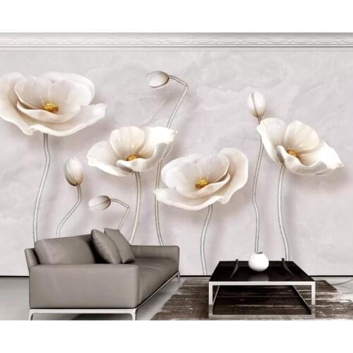 Embossed Tulip Flower Wallpaper Floral Wall Mural Painting Canvas Prints Textured Wall Papers Home Improvement Contact Paper