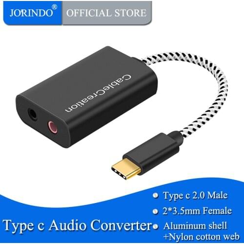 USB-C Audio Adapter, JORINDO Type C External Stereo Sound Card with Headphone and Microphone Jack Compatible Windows, Mac