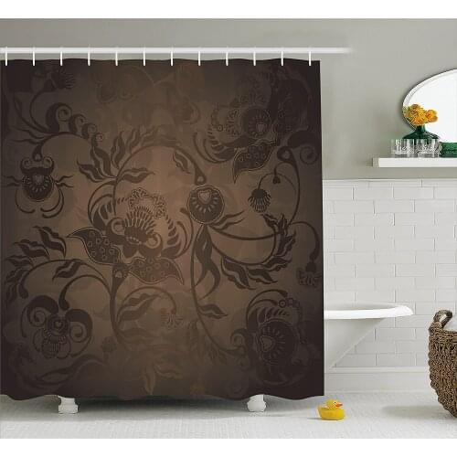 Victorian Decor Shower Curtain Floral Paisley Ivy Design Leaves with Abstract Details Print Wall Decoration Hanging Curtains