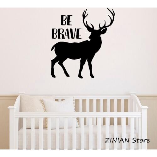 Elk Vinyl Wall Decals For Girls Boys Inspirational Quote Be Brave Wall Stickers Bedroom Kids Decals Deer Sticker Mural Z093