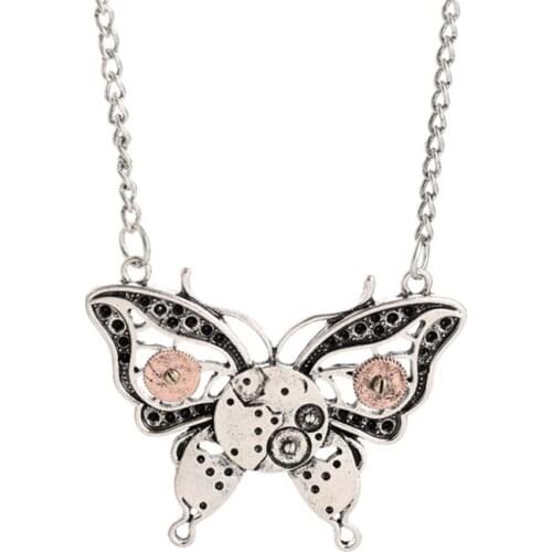 Steampunk Vintage Butterfly Gear Metal Pendant Necklace For women Gothic Cool Fashion Trendy Gear Necklace Statement Jewelry