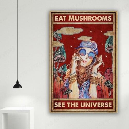 Eat Mushrooms See The Universe Retro Canvas Poster Vintage for Home Coffee Wall Decor Canvas Art Painting