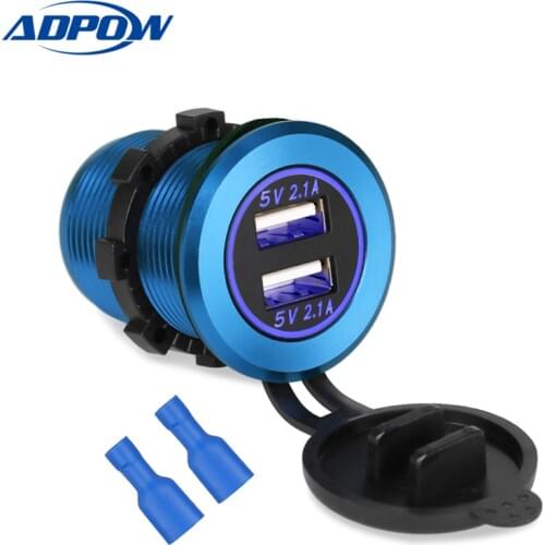 USB Car Charger for Motorcycle Auto Truck ATV Boat LED Car 4.2A Dual USB Socket Charger Power Adapter Outlet Power 12-24V