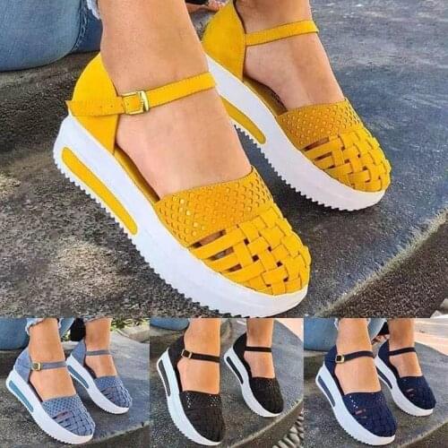 Women Hollow Out Sandals 2021 Summer Female Buckle Strap Flats Ladies Casual Increase Platform Wedges Woman Footweat Big Size 43