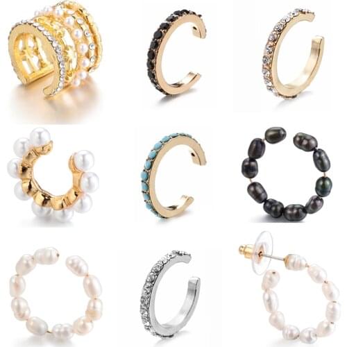Women Zircon Ear Cuff No Pierced Pearl Ear Clip Fake Conch Piercing Pearl Earrings Women Earring Fashion Accessories Jewelry