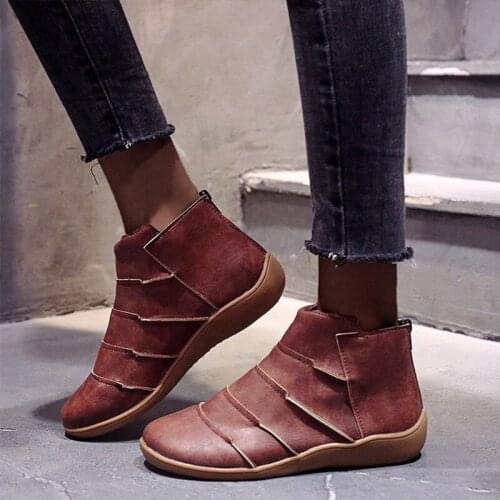 Womens Autumn Shoes Pleated Womens Shoes 2020 Pu Leather Ankle Boots Zipper Ladies Comfortable Women Shoes