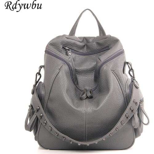 Rdywbu Luxury Rivet Studded Glitter Multi-Function Backpack Women Large Capacity PU Leather Shoulder Bag Bolsa Feminina H219