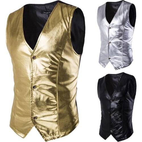 2020 New Stylish Men Sleeveless Gold Stamping Single-breasted Slim Waistcoat Business Top Men Fashion