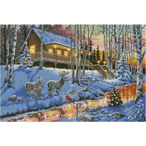 Winter forest cabin patterns Counted Cross Stitch 11CT 14CT 18CT DIY Chinese Cross Stitch Kits Embroidery Needlework Sets