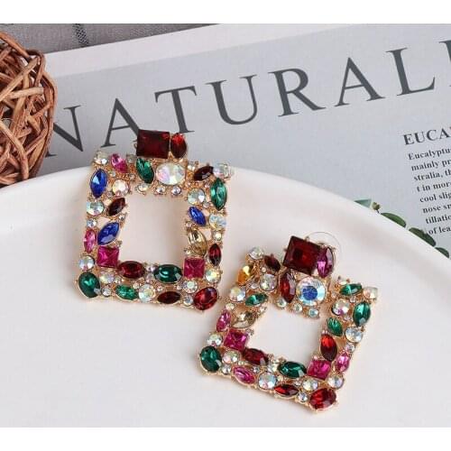 Gold Luxury Brand Rainbow Stone Earrings Square Charm Statement Big Wholesale New Pendant Earring For Women 2021 Za