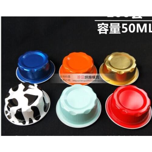 100 sets round cake cups/ moon cake packaging trays / aluminum foil cake box cup with lids/spoons 50ML kitchen tools