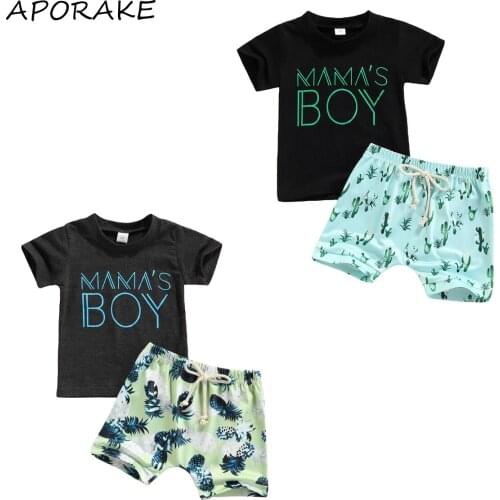 2021 0-3Y Toddler Baby Clothing Set MAMA BOY Letter Print Short Sleeve T-shirt+Cactus Harem Pants Shorts Summer Casual Outfits