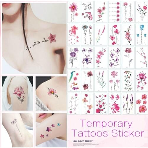 30pcs/lot Temporary Tattoos Sticker Flower Animail Cute Fresh Tattoo Body Art Waterproof Arm Fake Tatoo Paper Mix Pattern