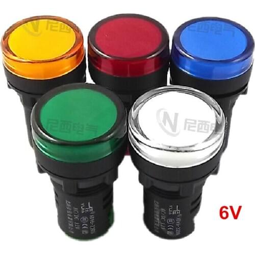 5pcs/lot 22mm AC/DC 6V Panel Led Signal Light Brightness Warterproof Indicator Indicating Lights Hole Size AD16-22D/S