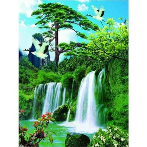 5d diy diamond painting pine waterfall scenery full square diamond embroidery crafts full round mosaic home decoration kit