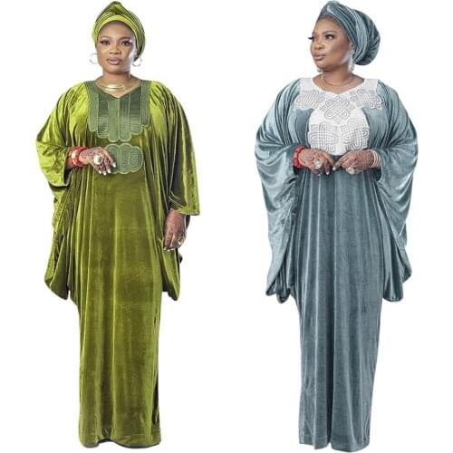 African Dresses For Women Dashiki Evening Party Dress Kaftan Velvet Robe Plus Size Boubou Africain Femme African Clothes Outfits