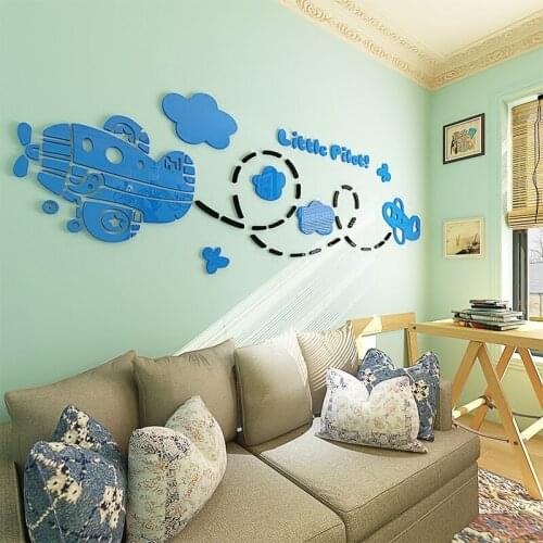 WS93 acrylic 3D stereoscopic wall sticker, aircraft childrens room cartoon wall sticker baby room bedroom background wall