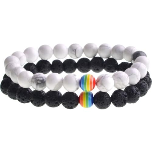 ASHMITA 2019 8MM Natural Stone 2pcs Couples Balance Jewelry Classic Black & White Beads Strand Distance Bracelets Lava Man Wom