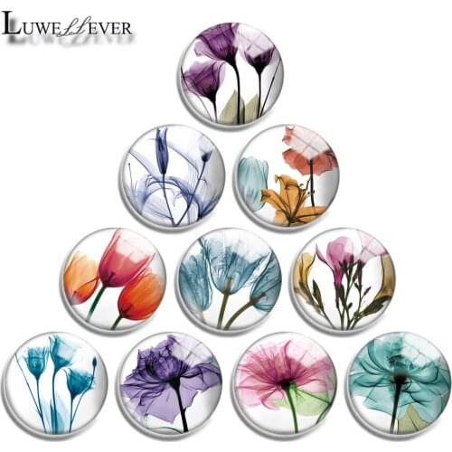 10mm 12mm 16mm 20mm 25mm 30mm 733 Flower Pattern Mix Round Glass Cabochon Jewelry Finding 18mm Snap Button Charm Bracelet