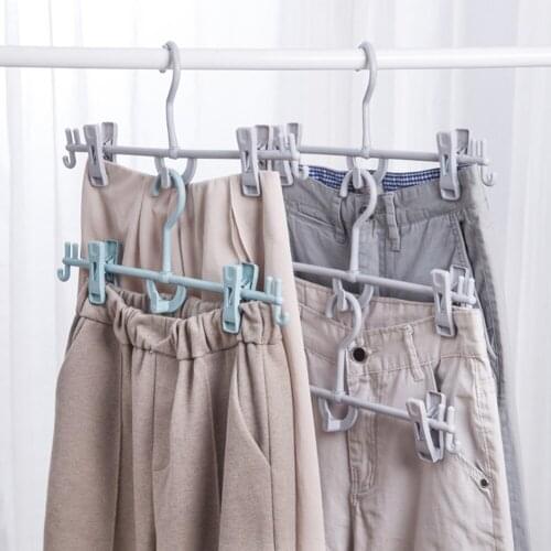 Trouser Storage Skirt Rack Pants Clips Plastic Hangers Home Storage Wardrobe Shelf Space Saving Organizer