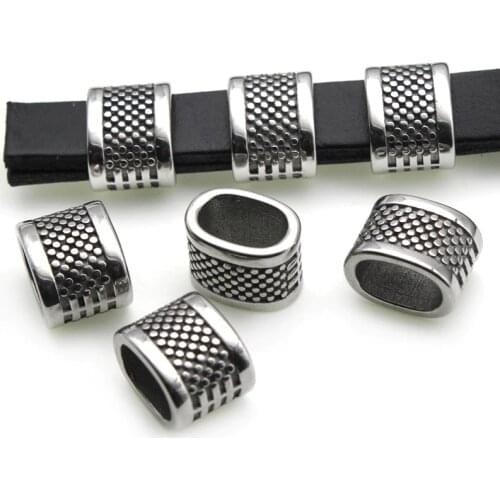 Stainless Steel Carving Tube Beads Big Large Hole 7x11mm Slider Charm DIY Men Leather Cord Bracelet Making Jewelry Accessories