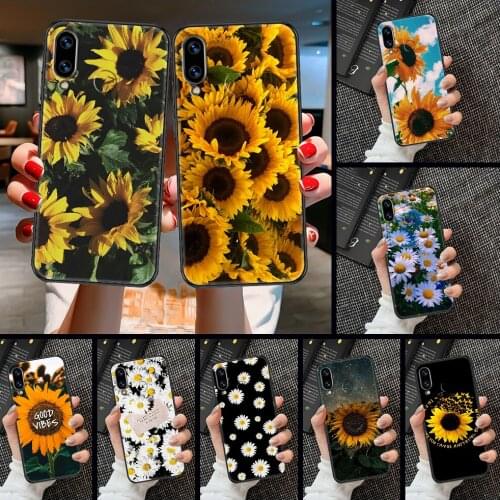 Yellow flower sunflower Phone case For Huawei Honor 6 7 8 9 10 10i 20 A C X Lite Pro Play black pretty cell cover 3D cover