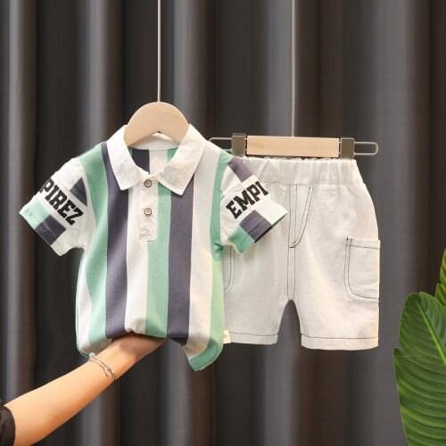 Net Celebrity Baby Outfits Baby Boy Summer Sets Children Clothes Striped Lapel T-sleeve + Pants 1 2 3 4 5 Years Short 2 Pieces