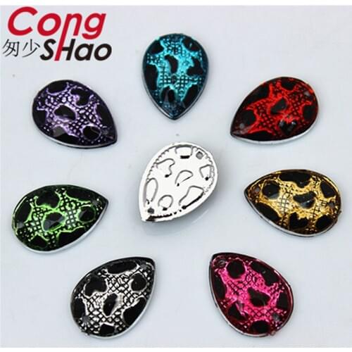 Cong Shao 100PCS 13*18mm Drop Stones And Crystals Acrylic Rhinestone Trim Flatback Sewing 2 Hole DIY Costume Craft Button CS195