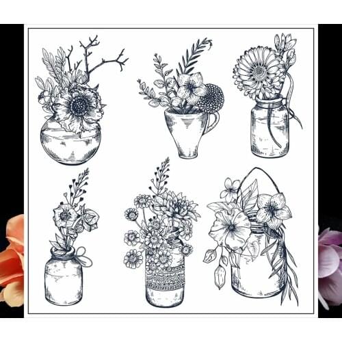 Flower in Bottle Transparent Clear Stamps For Scrapbooking/Rubber Silicone Stamp Kids Christmas Decoration Supplies Card Making