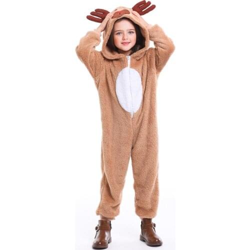 Boys Girls Elk Pajamas Jumpsuit Christmas Santa Claus Coral Fleece Child Kid Tracksuit Home Wear Costume