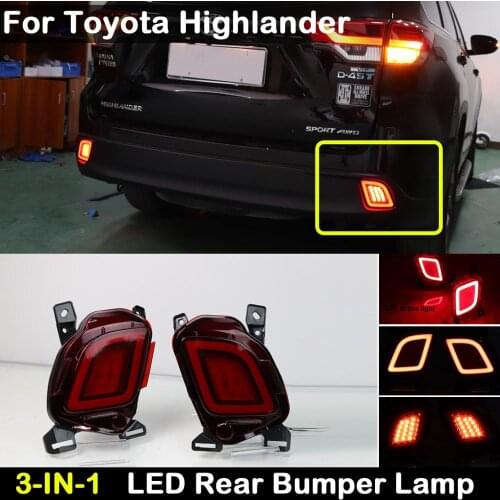 For Toyota Highlander 2015-2018 3-In-1 LED Rear Bumper Reflector Lamp Function As Drving Light Brake Light Turn Signal Light