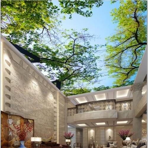 Wellyu Custom photo wallpaper 3d green tree blue sky ceiling living room wall paper zenith fresco papel de parede 3d wallpaper